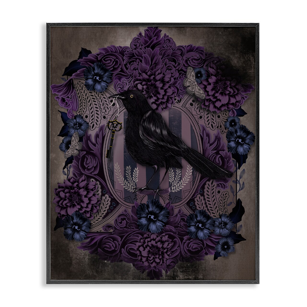 Stupell Industries Raven with Gothic Florals Framed Giclee, design by Lori Mosley